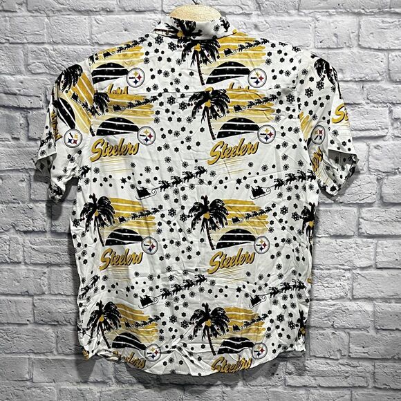 NFL Pittsburgh Steelers Men Hawaiian Christmas Winter Button Up Shirt Size Large - Picture 3 of 8